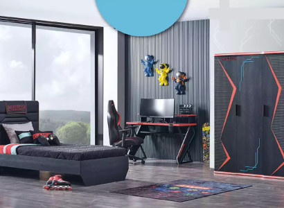 Gamer Childrens room Bedroom Bed Table Wardrobe 3pcs.